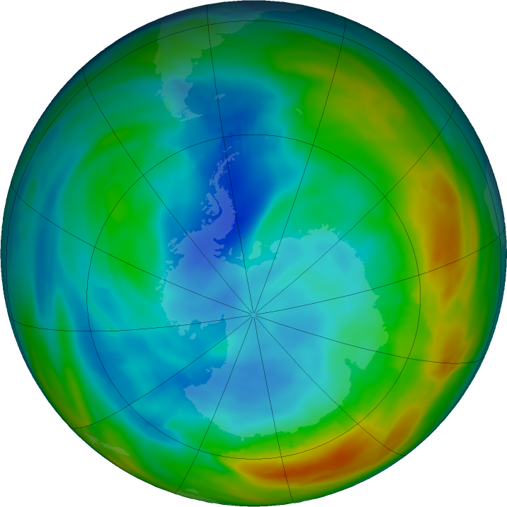 Antarctic ozone map for 25 July 2019